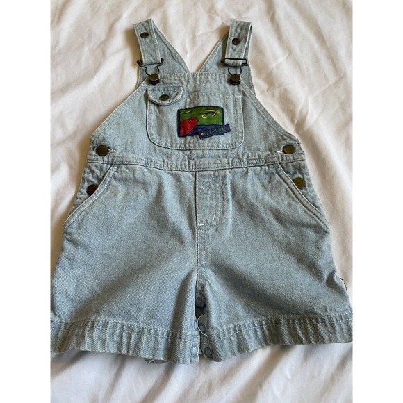 VTG Gymboree Rainbow Tag Baby Size Infant Denim Overalls Fishing Light Blue